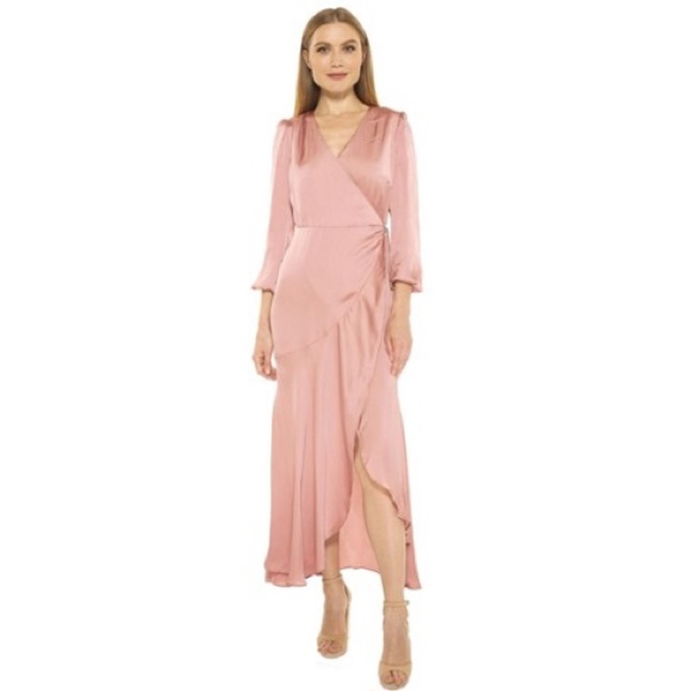 Pink silk wrap midi dress